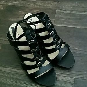 Black Strappy Wedge Heel